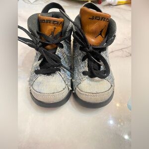 Jordan Kids Light Blue Denim High-Top Sneakers with Black Laces